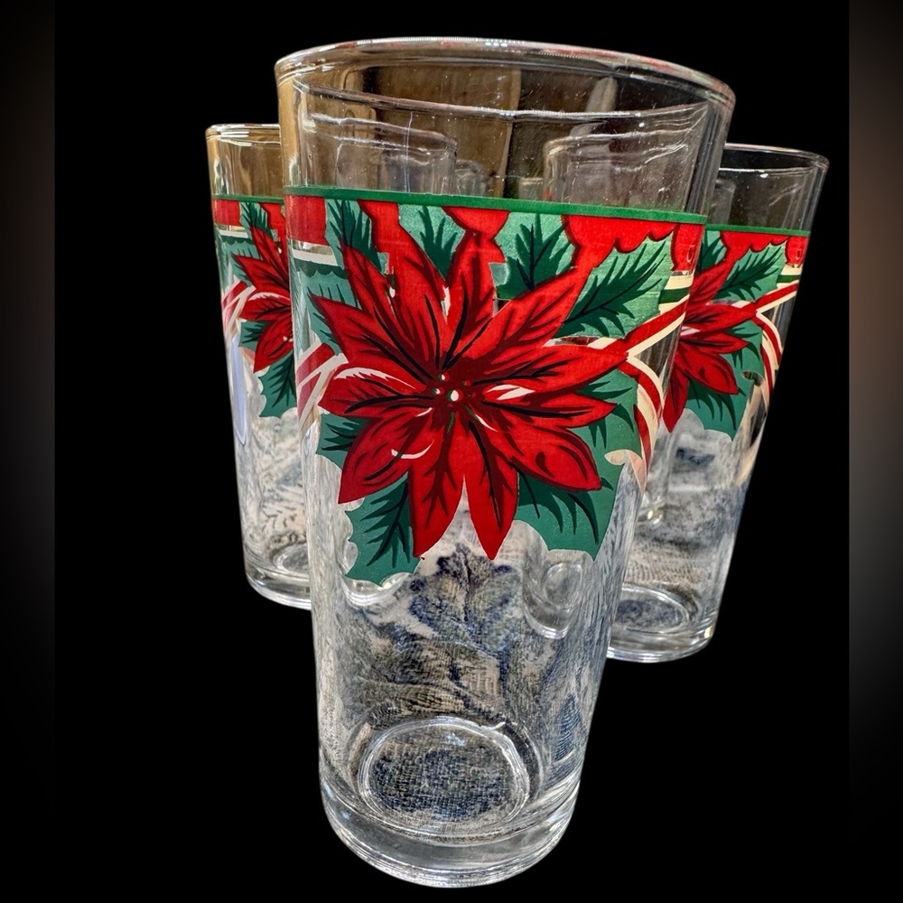Gibson Holly Christmas Vintage Green Stamp collection Glass Tumblers set of 7